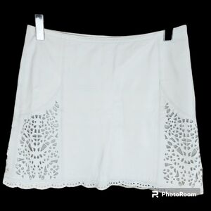 GIL SANTUCCI Italy genuine white lazer cut leather mini skirt size 42=Medium